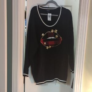 torrid Black Knit Pullover with White Trim